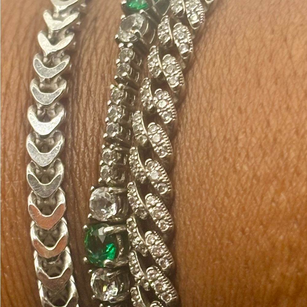 Lab-Created Emerald and White Topaz Bracelet 
Stamped 925 - Picture 5 of 10